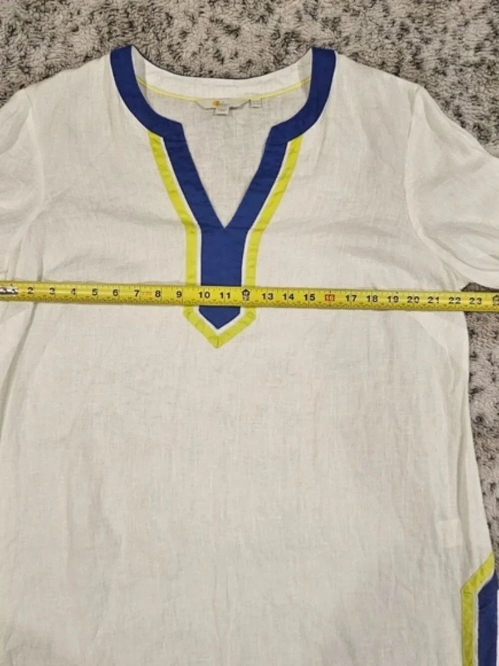 Boden SZ 16 White Linen Neck Detail Tunic Top/Dress Bell Sleeve Beach Loose Fit - Picture 8 of 10